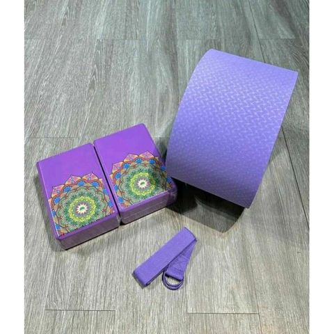 Combo Vòng Tập Yoga lớn 20cm - 2 Gạch Mandala LOUIS YOGA & 1 Dây Cotton 1m8 - Dụng Cụ Hỗ Trợ Tập Yoga Chuyên Nghiệp