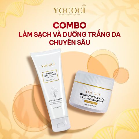 Bộ 2 Sản Phẩm Chăm Sóc Da Mặt Yococi - Kem Dưỡng Trắng 20g và Sữa Rửa Mặt 100g Giảm Mụn, Mờ Thâm, Dưỡng Sáng Da tự nhiên