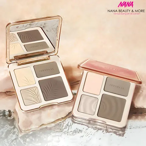 JudyDoll Bảng Phấn Bắt Sáng & Tạo Khối 4 Màu Tự Nhiên 9g - Phấn Trang Điểm Lâu Trôi, Định Hình Gương Mặt Rạng Rỡ