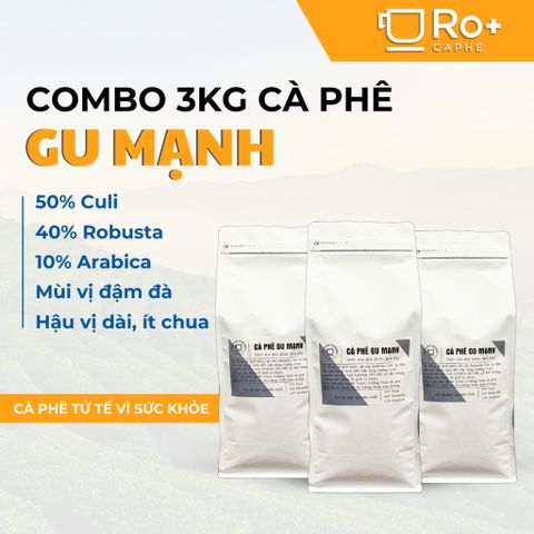Cà Phê Gu Mạnh Nguyên Chất Rang Mộc Roplus - Combo 3 KG Cafe Pha Phin Pha Máy - Vị Đắng Đậm Đà, Hương Thơm Quyến Rũ