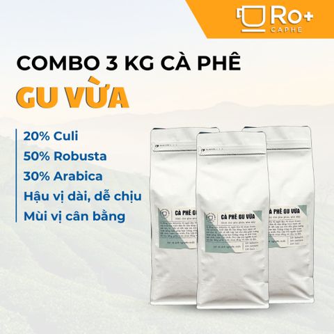 Cà Phê Gu Vừa Nguyên Chất Rang Mộc Roplus 3kg - Vị Đắng Đậm, Ngọt Chua Thanh, Pha Phin và Pha Máy Thơm Ngon, An Toàn