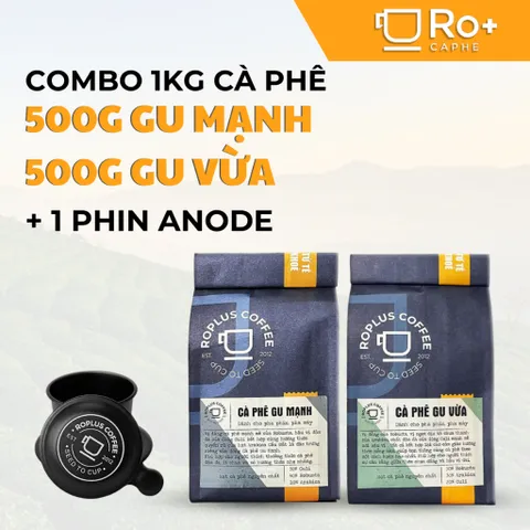 Combo Roplus Coffee 0.5kg Gu Vừa & 0.5kg Gu Mạnh kèm 1 phin nhôm Anode - Cà phê rang xay hương thơm quyến rũ, dễ pha phin và máy.