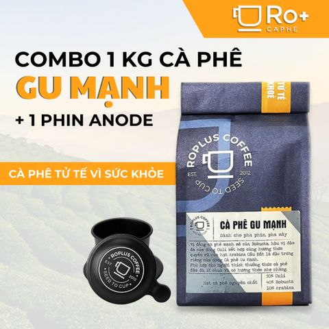 Combo 1kg Cafe Gu Mạnh Roplus + Phin Nhôm Anode - Hương Thơm Quyến Rũ, Đậm Đà Robusta & Arabica - Quà Tặng Tặng Bình Thường