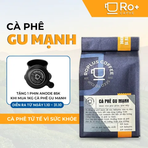 Combo 1kg Cafe Gu Mạnh Roplus + Phin Nhôm Anode - Hương Thơm Quyến Rũ, Đậm Đà Robusta & Arabica - Quà Tặng Tặng Bình Thường