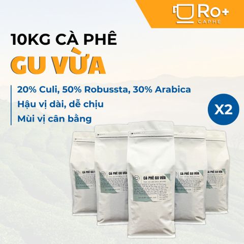 Cà phê Gu Vừa Nguyên Chất Rang Mộc 10 KG - Hỗn Hợp Robusta, Arabica và Culi - Pha Phin và Pha Máy - Hương Vị Đắng Ngọt Thanh Mát