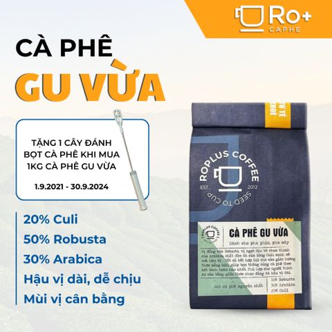 Cà Phê Gu Vừa Nguyên Chất Rang Mộc Roplus - Hòa Quyện Robusta, Arabica Và Culi Cho Ly Cà Phê Phin, Máy Vị Đắng Đậm Ngọt Chua Thanh
