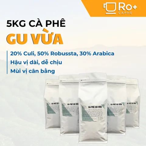 Cà phê Gu Vừa Nguyên Chất Rang Mộc [COMBO 5KG] - Hương vị Robusta, Arabica và Culi hoàn hảo cho pha phin, pha máy - Roplus Coffee