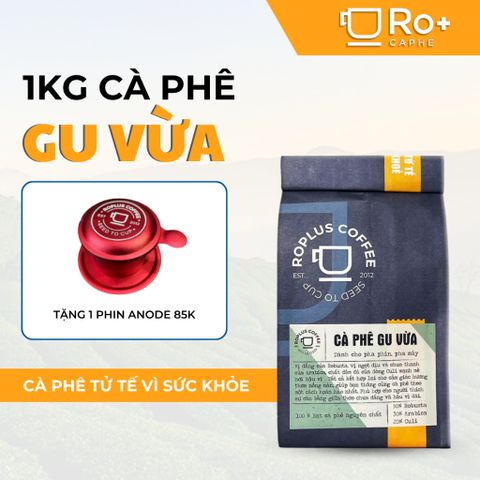 Combo 1kg Cà Phê Gu Vừa 100% Nguyên Chất + Phin Nhôm Anode - Hương Vị Đậm Đà, Tuyệt Hảo Cho Những Ly Cà Phê Truyền Thống