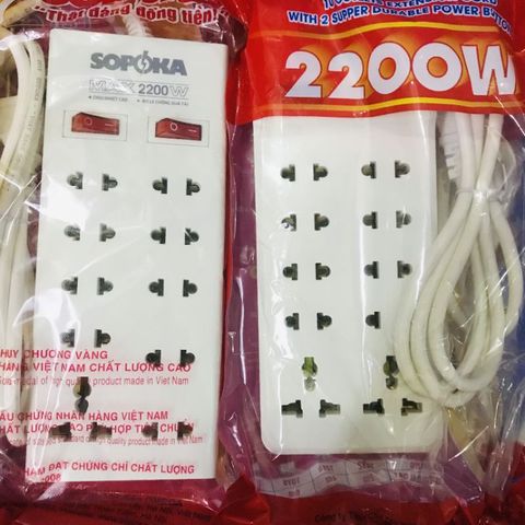 Ổ cắm điện 10 cửa SOPOKA chịu nhiệt 2200W, dây 2m/4m/6m, chống quá tải và vỡ, thiết kế hiện đại, bảo hành 2 năm