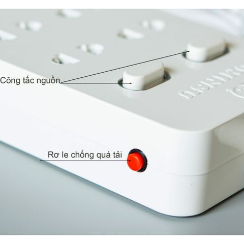 Ổ Cắm Điện 10 Lỗ OMINSU 10ST - 2500W, Chống Quá Tải, Lõi Đồng, Vỏ Nhựa Chống Cháy, Dài 2.5m và 4.5m, Phù Hợp Tất Cả Thiết Bị Điện