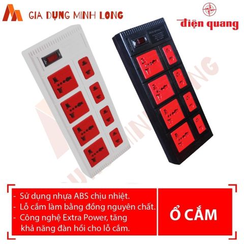 Ổ Cắm 8 Lỗ Đa Năng Điện Quang ECO ĐQ ESK 8ECO - Dây 2m/5m, Chịu Tải, Nhựa ABS, Đèn Hiển Thị Nguồn, Thích Hợp Cho Mọi Tiêu Chuẩn Phích Cắm