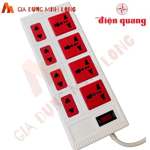 Ổ Cắm 8 Lỗ Đa Năng Điện Quang ECO ĐQ ESK 8ECO - Dây 2m/5m, Chịu Tải, Nhựa ABS, Đèn Hiển Thị Nguồn, Thích Hợp Cho Mọi Tiêu Chuẩn Phích Cắm