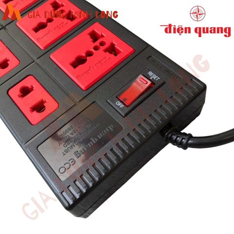 Ổ Cắm 8 Lỗ Đa Năng Điện Quang ECO ĐQ ESK 8ECO - Dây 2m/5m, Chịu Tải, Nhựa ABS, Đèn Hiển Thị Nguồn, Thích Hợp Cho Mọi Tiêu Chuẩn Phích Cắm