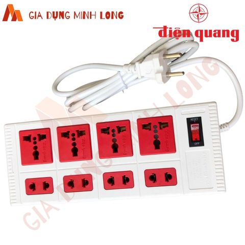 Ổ Cắm 8 Lỗ Đa Năng Điện Quang ECO ĐQ ESK 8ECO - Dây 2m/5m, Chịu Tải, Nhựa ABS, Đèn Hiển Thị Nguồn, Thích Hợp Cho Mọi Tiêu Chuẩn Phích Cắm
