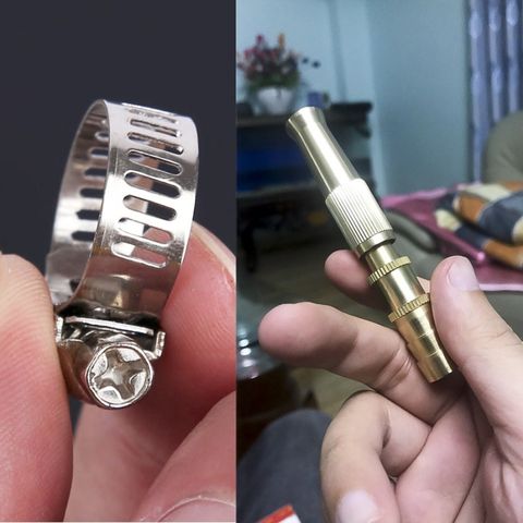 Đầu Vòi Xịt Rửa Xe Tăng Áp Bằng Đồng - Vòi Tưới Cây 2 Chế Độ Phun, Lắp Dây Mềm Với Đai Siết inox, Tiện Ích Gia Đình