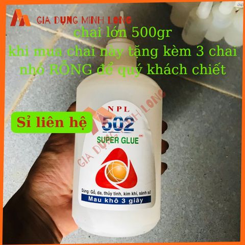Keo 502 Chai Lớn 500ml - Keo Dán Đa Năng Con Voi Tặng Kèm 3 Lọ Chiết Dùng Được Trên Gỗ, Sắt, Kim Loại và Vải