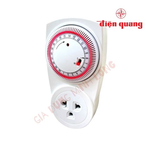 Ổ Cắm Hẹn Giờ Điện Quang ĐQ ESK MT03 WR13 - Điều Chỉnh Cơ, 1 Lỗ 3 Chấu, Trắng-Đỏ, Tiện Ích Cho Gia Đình, Bảo Hành 12 Tháng