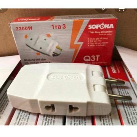 Đầu Nối Chia Điện SOPOKA P12 - Đầu Chia 3 Cổng Chịu Tải 2200W, Nhựa ABS Chống Va Đập, Thiết Kế Xoay 90 Độ, An Toàn và Tin Cậy