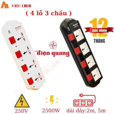 Ổ Cắm Điện Quang Đa Năng ESK SM740-750SL 4 Lỗ/5 Lỗ An Toàn, Chịu Tải 2500W/3200W, Chất Liệu ABS Cách Điện, Màu Trắng-Đen