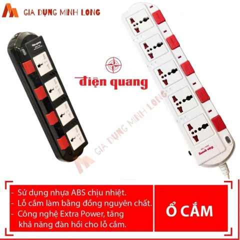 Ổ Cắm Điện Quang Đa Năng ESK SM740-750SL 4 Lỗ/5 Lỗ An Toàn, Chịu Tải 2500W/3200W, Chất Liệu ABS Cách Điện, Màu Trắng-Đen