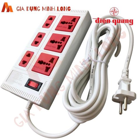 Ổ Cắm 6 Lỗ Đa Năng Điện Quang ECO ĐQ ESK 6ECO - Chịu Tải 2500W, Dây 2 Mét, An Toàn Với Tính Năng Ngắt Điện Khẩn Cấp