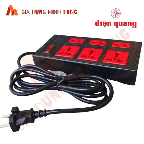 Ổ Cắm 6 Lỗ Đa Năng Điện Quang ECO ĐQ ESK 6ECO - Chịu Tải 2500W, Dây 2 Mét, An Toàn Với Tính Năng Ngắt Điện Khẩn Cấp