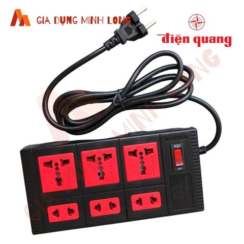 Ổ Cắm 6 Lỗ Đa Năng Điện Quang ECO ĐQ ESK 6ECO - Chịu Tải 2500W, Dây 2 Mét, An Toàn Với Tính Năng Ngắt Điện Khẩn Cấp