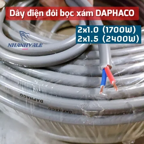 Dây Điện Đôi Bọc Xám DAPHACO 2x1.5 và 2x2.5 - Dây FA Đảm Bảo An Toàn, Chịu Nhiệt Tốt, Chất Liệu PVC Bền Bỉ