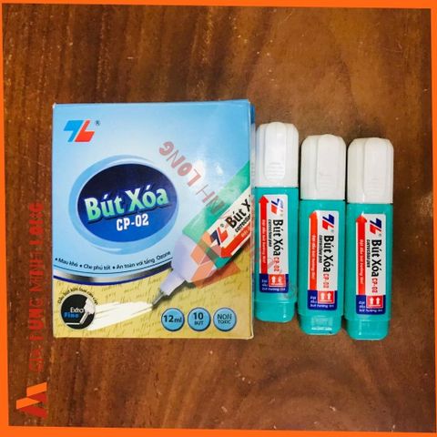 Bút Xóa Thiên Long CP-02 - Bút Xóa An Toàn, Nhanh Khô, Cán Nhựa Màu Xanh Lá, 12ml, Thùng 10 Cây Văn Phòng Phẩm Chất Lượng