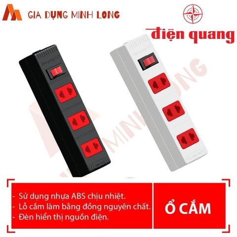 Ổ Cắm Điện Quang 3/4/6 Lỗ ECO ĐQ ESK 32-42-62 - Dây Liền 2/5 Mét, Chịu Tải 2000W, Nhựa ABS Chịu Nhiệt, Đèn Hiển Thị Nguồn