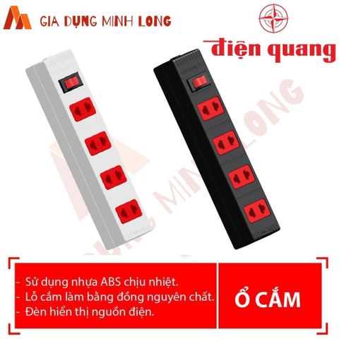 Ổ Cắm Điện Quang 3/4/6 Lỗ ECO ĐQ ESK 32-42-62 - Dây Liền 2/5 Mét, Chịu Tải 2000W, Nhựa ABS Chịu Nhiệt, Đèn Hiển Thị Nguồn