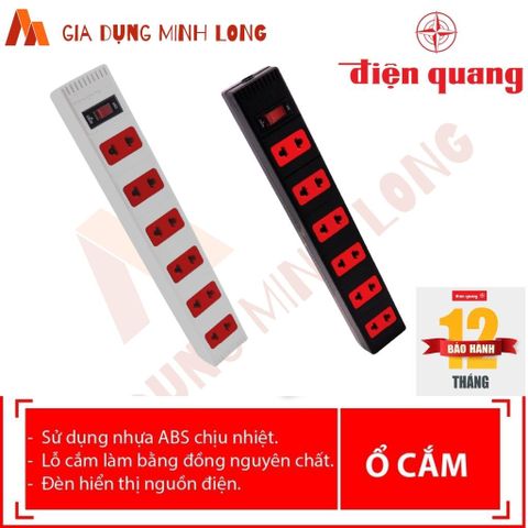 Ổ Cắm Điện Quang 3/4/6 Lỗ ECO ĐQ ESK 32-42-62 - Dây Liền 2/5 Mét, Chịu Tải 2000W, Nhựa ABS Chịu Nhiệt, Đèn Hiển Thị Nguồn