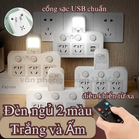Ổ Cắm Chia Điện Đa Năng Thông Minh 2500W Có Đèn Ngủ & Công Tắc Riêng Từng Ổ - Ổ Điện USB Sạc 2-3-4 Chân Dùng Tại Nhà