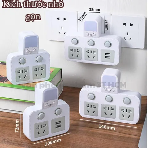 Ổ Cắm Chia Điện Đa Năng Thông Minh 2500W Có Đèn Ngủ & Công Tắc Riêng Từng Ổ - Ổ Điện USB Sạc 2-3-4 Chân Dùng Tại Nhà