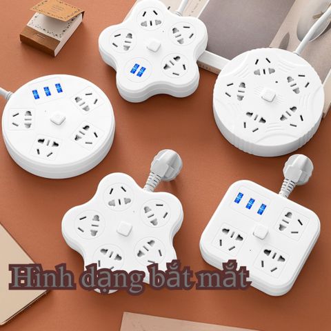 Ổ Cắm Điện Đa Năng Thông Minh 3 Cổng USB 5V - Công Suất 2500W, Chống Cháy Nổ, Thiết Kế An Toàn Tiện Lợi Cho Mọi Gia Đình