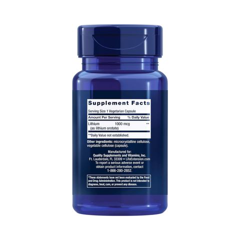 Viên Uống Lithium Orotate Life Extension 100 Viên - Hỗ Trợ Tăng Cường Sức Khỏe Thần Kinh và Tâm Trạng, Xuất Xứ Mỹ