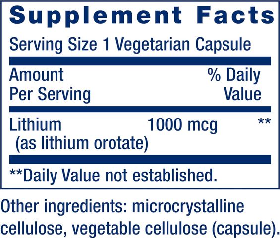 Viên Uống Lithium Orotate Life Extension 100 Viên - Hỗ Trợ Tăng Cường Sức Khỏe Thần Kinh và Tâm Trạng, Xuất Xứ Mỹ