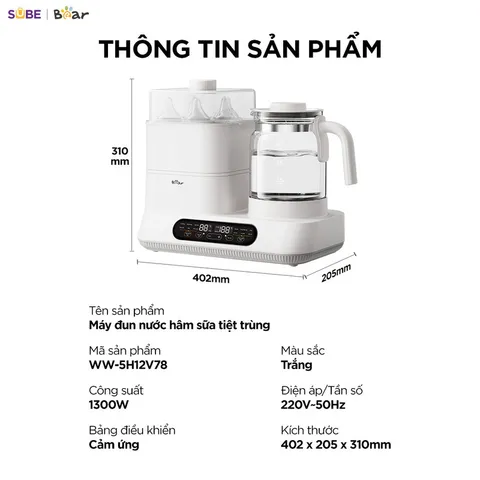 Máy Đun Nước Pha Sữa Tiệt Trùng Bear WW-5H12V78 - Thiết Bị Thông Minh Đun Nước, Hâm Sữa, Khử Clo An Toàn Cho Mẹ Và Bé