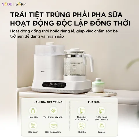 Máy Đun Nước Pha Sữa Tiệt Trùng Bear WW-5H12V78 - Thiết Bị Thông Minh Đun Nước, Hâm Sữa, Khử Clo An Toàn Cho Mẹ Và Bé