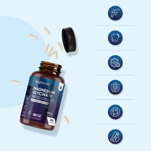Viên Uống Magnesium Bisglycinate 200mg & Vitamin B6 WeightWorld - Tăng Cường Trí Nhớ & Giảm Căng Thẳng - Hộp 180 Viên Nhộng Vegan