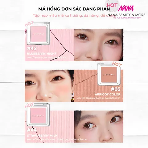 Phấn Má Hồng Judydoll Pretty Blush Powder 2g - Phấn Trang Điểm Mịn Mượt Tạo Hiệu Ứng ửng Hồng Tự Nhiên, Dành Cho Mọi Tông Da