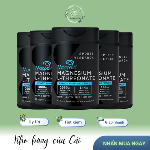 Magtein Magnesium L-Threonate 2000mg - Hỗ Trợ Não Bộ, Cải Thiện Trí Nhớ, Giảm Căng Thẳng - Sản Phẩm Sports Research Mỹ