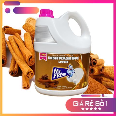 Nước Rửa Bát Siêu Đậm Đặc An Toàn Mr Fresh Hàn Quốc 3,8L - Làm Sạch Chén Đĩa Hiệu Quả, Hương Quế Dịu Nhẹ, Tiết Kiệm Thời Gian