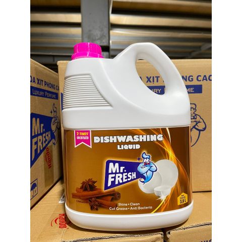 Nước Rửa Bát Siêu Đậm Đặc An Toàn Mr Fresh Hàn Quốc 3,8L - Làm Sạch Chén Đĩa Hiệu Quả, Hương Quế Dịu Nhẹ, Tiết Kiệm Thời Gian