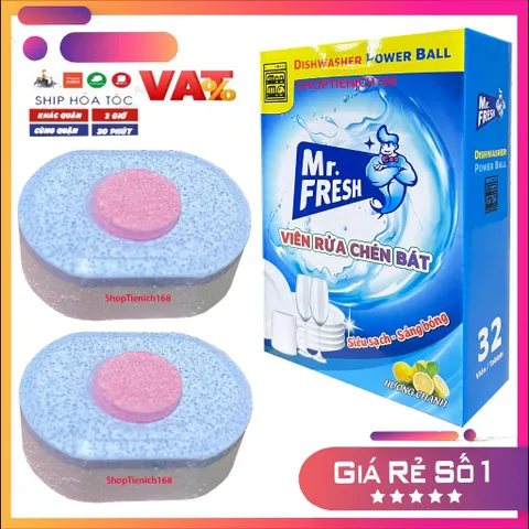 Viên Rửa Chén Bát Mr.Fresh Hương Chanh - Diệt Khuẩn, Sáng Bóng, Chuyên Dụng Cho Máy Rửa Chén, Tăng Hiệu Suất Vệ Sinh