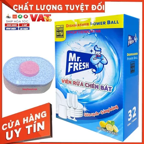 Viên Rửa Chén Bát Mr.Fresh Hương Chanh - Diệt Khuẩn, Sáng Bóng, Chuyên Dụng Cho Máy Rửa Chén, Tăng Hiệu Suất Vệ Sinh