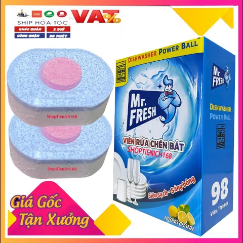Viên Rửa Chén Bát Mr.Fresh Hương Chanh - Sạch Bóng Kin Kít, Tẩy Vết Bẩn Cứng Đầu, Bảo Vệ Thủy Tinh, 30 Viên