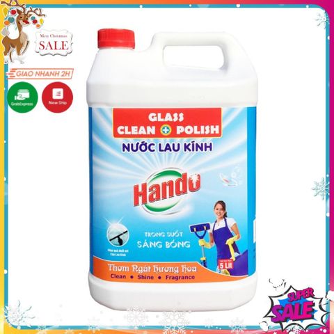 Nước Lau Kính Hando 5L Hương Bạc Hà - Sáng Bóng, Không Để Lại Vệt Cho Kính Trong, Gương, Đồ Pha Lê - Dùng Cho Nhà Hàng Khách Sạn
