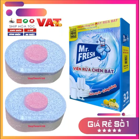 Viên rửa chén bát Mr.Fresh Hương chanh - Sạch bóng kin kít, loại bỏ vết bẩn cứng đầu, bảo vệ đồ thủy tinh và inox, 30 viên