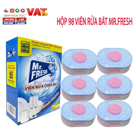 Viên rửa chén bát Mr.Fresh Hương chanh - Sạch bóng kin kít, loại bỏ vết bẩn cứng đầu, bảo vệ đồ thủy tinh và inox, 30 viên